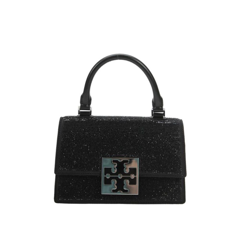 Tory Burch Womens Sequined Top Handle Shoulder Handbag Black